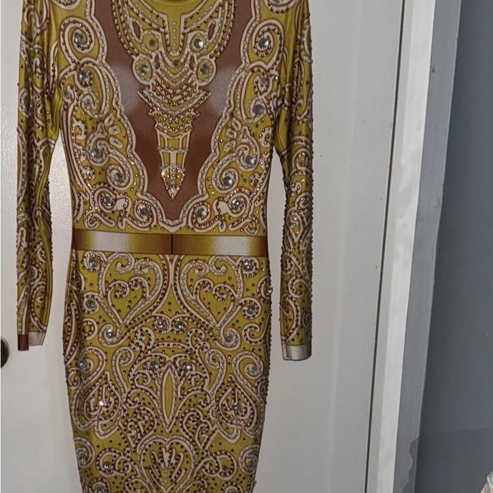 Gold and Tan Embellished Bodycon Dress for any occasion.